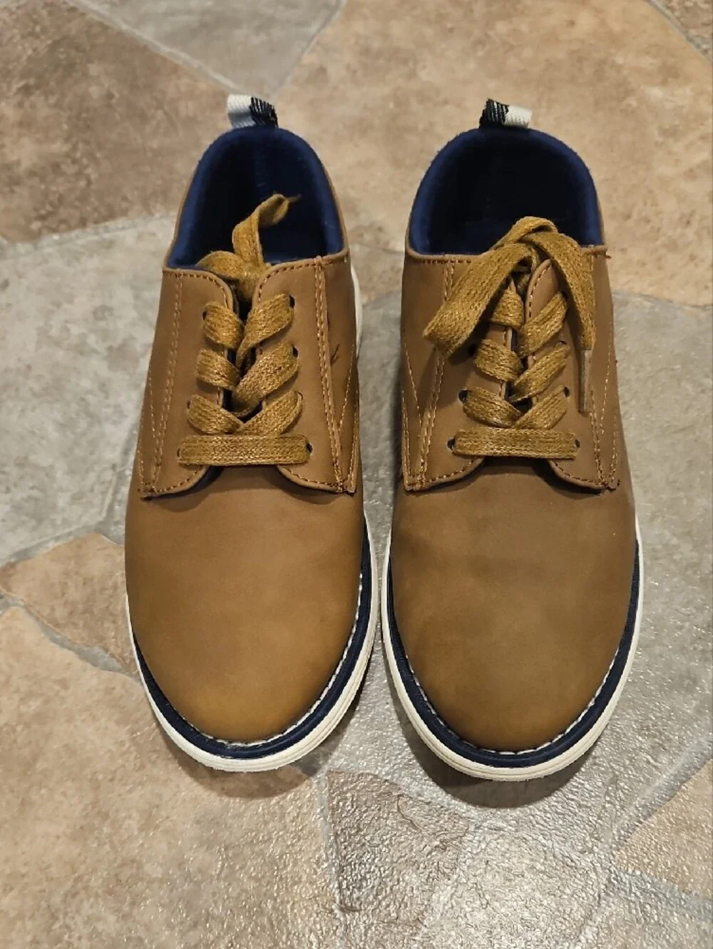 Boys Casual Tan Lace-Up Sneakers